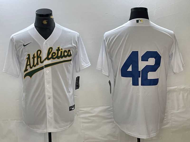 Mens Oakland Athletics #42 Jackie Robinson White Cool Base Stitched Baseball Jersey